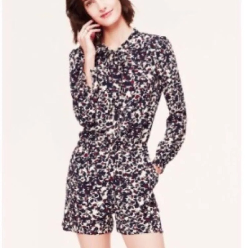 LOFT Floral Romper Navy and Maroon